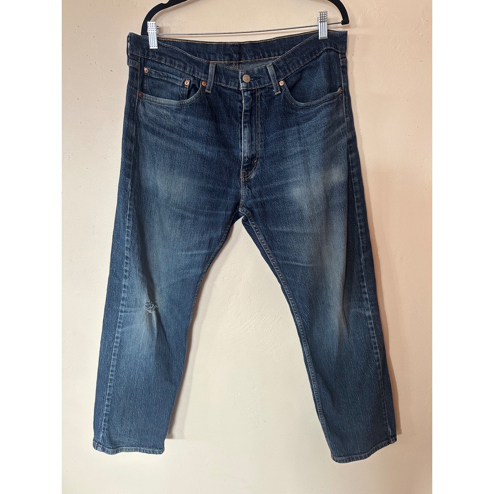 Levis 505 Regular Fit Jeans Mens 36x30 Medium Dark Wash Straight Leg Denim